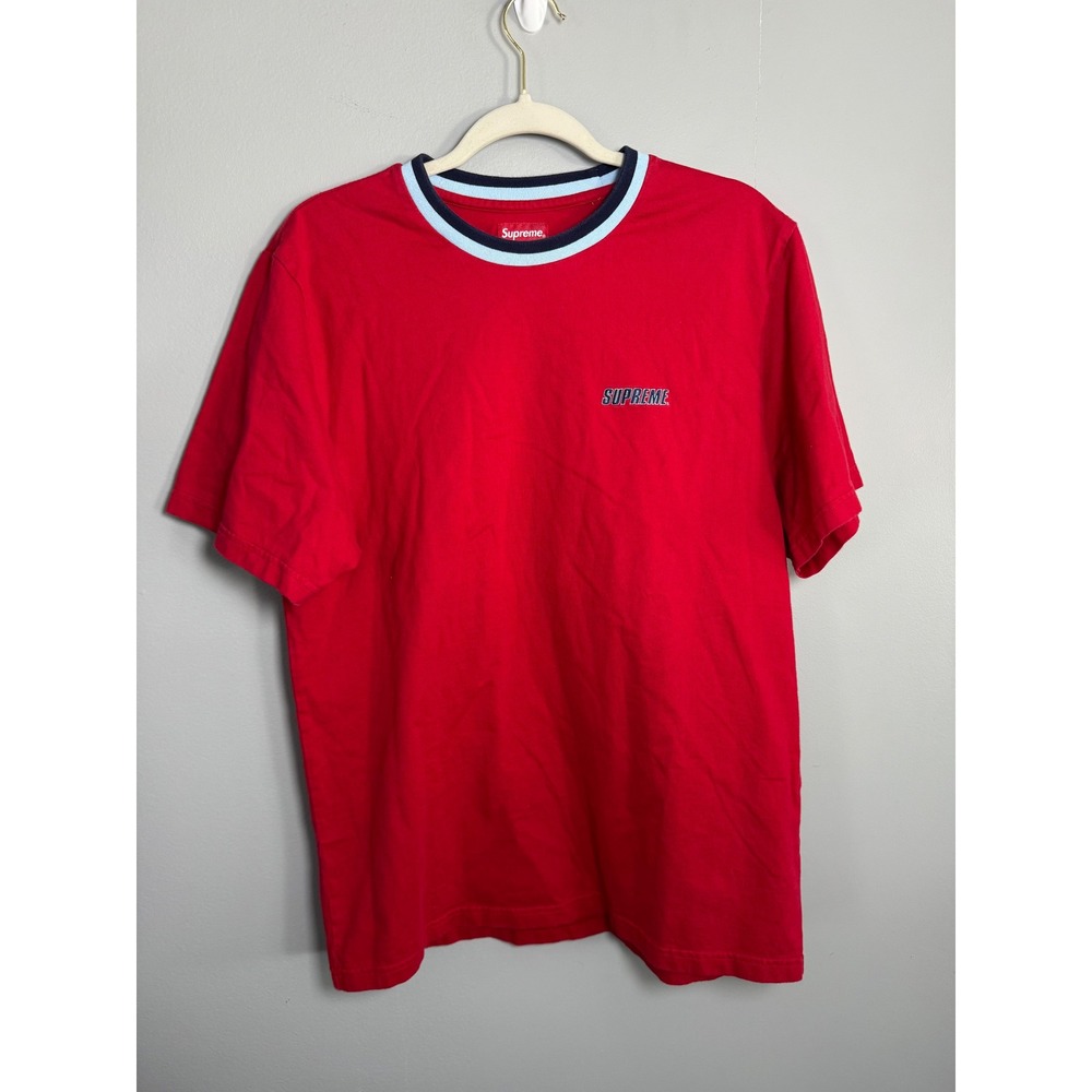 Supreme Ringer T Shirt Red Logo Mens Size Medium Cotton